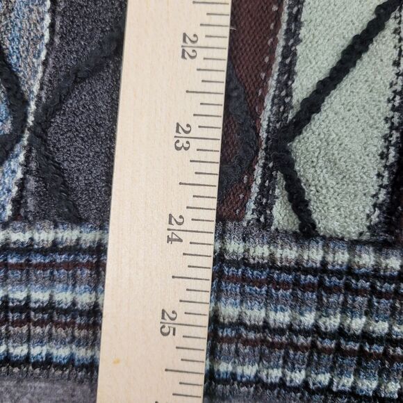 Vintage Protege Coogi Style 3D Knit Textured Sweater XL Brown Green Cosby Biggie - Picture 9 of 9